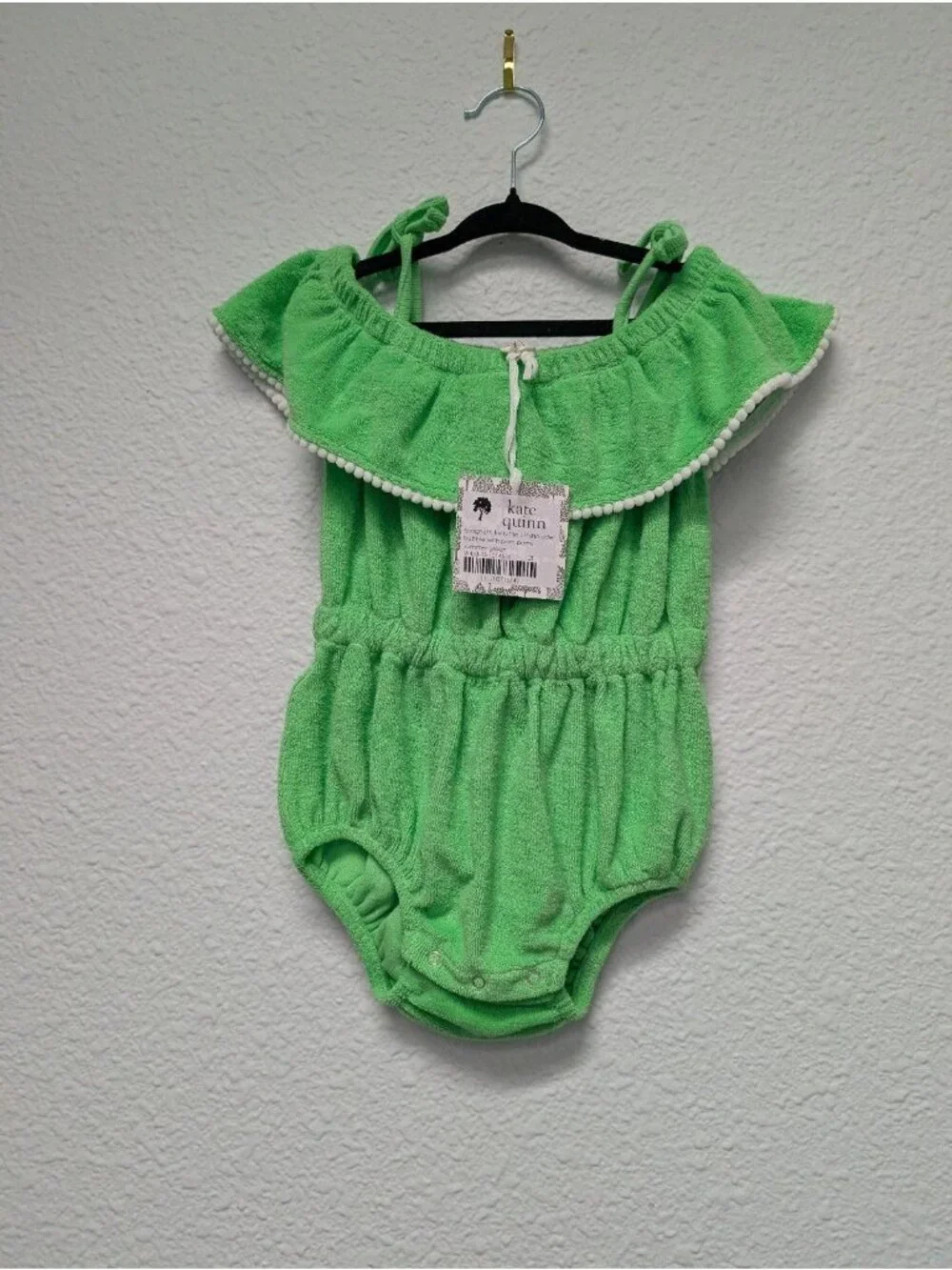 Kate Quinn Terry Cloth Ruffle Bubble Pom Poms 2T Spring Green Swim Coverup